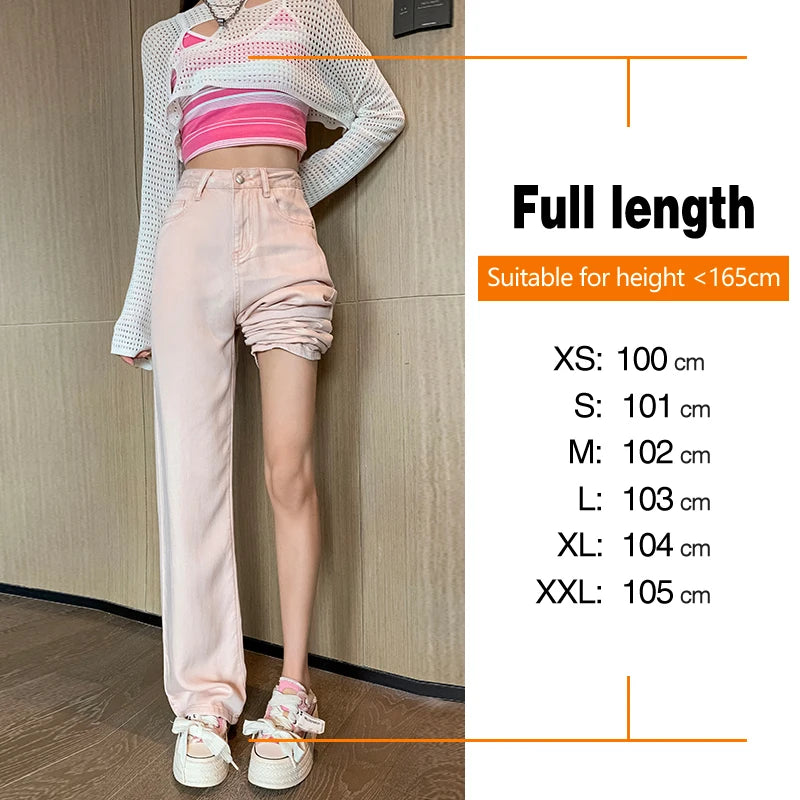 TAMBREET 100% Lyocell Fabric Summer Ultra-thin Women's Jeans High Waist Baggy Straight Soft Ice Silk Drape Cool Pants Fashion Female