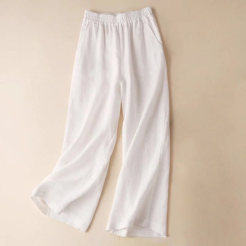 TAMBREET 1pc Women Causal Loose Cotton Linen Pants Summer Thin Straight Wide Leg Pants Breathable Ethnic Dance Sweat-absorbing Trousers