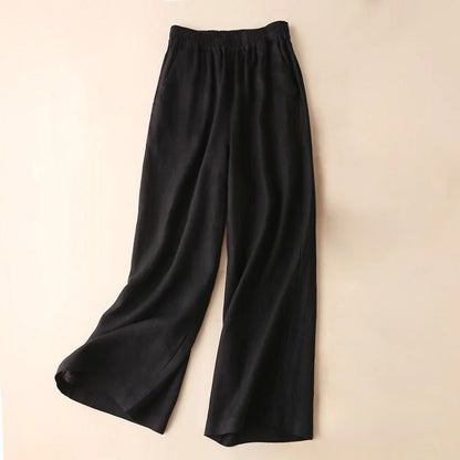 TAMBREET 1pc Women Causal Loose Cotton Linen Pants Summer Thin Straight Wide Leg Pants Breathable Ethnic Dance Sweat-absorbing Trousers