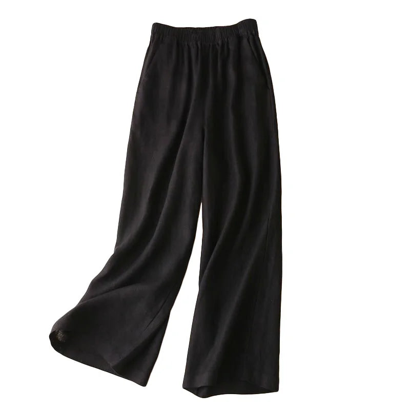 TAMBREET 1pc Women Causal Loose Cotton Linen Pants Summer Thin Straight Wide Leg Pants Breathable Ethnic Dance Sweat-absorbing Trousers