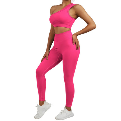 TAMBREET 2 Pcs Yoga Set Women Seamless Gym Sportswear Outfits Workout Fitness Gym Clothing One Shoulder Sports Suit for Fitness Women