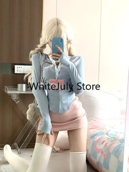 TAMBREET 2 Piece Skirts Set Women Casual Bodycon Sweatshirts Y2k Crop Tops + Mini Skirts Kawaii Dress Suits Tracksuits Female 2024 Autumn