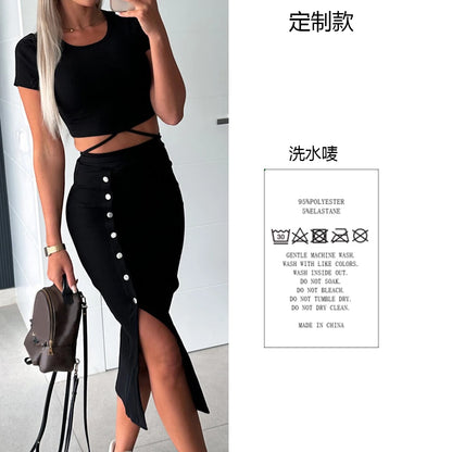 TAMBREET 2 Piece Women Dress Set For 2024 Summer Clothing Fashion Korean Casual Slim Hip Sexy Femal Outfit Hots Girl Bodycon Y2K Crop Dre