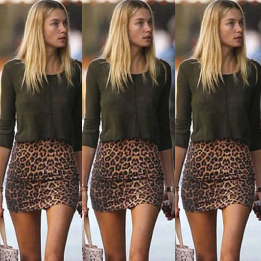 TAMBREET 2019 Sexy Women Fashion Leopard Print Sexy Mini Skirt Pleated Seamless Stretch Tight Business Slim Pencil Mini Skirts