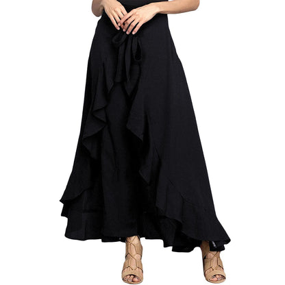 TAMBREET 2024 Autumn Elegant Women Solid Pants Causal Ruffle Drawstring Trouser High Waist Irregular Loose Pure Color Female Pant Skirt