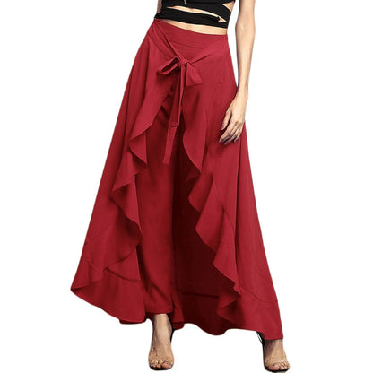 TAMBREET 2024 Autumn Elegant Women Solid Pants Causal Ruffle Drawstring Trouser High Waist Irregular Loose Pure Color Female Pant Skirt