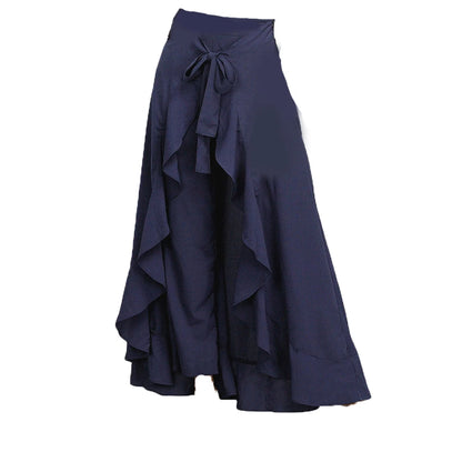 TAMBREET 2024 Autumn Elegant Women Solid Pants Causal Ruffle Drawstring Trouser High Waist Irregular Loose Pure Color Female Pant Skirt