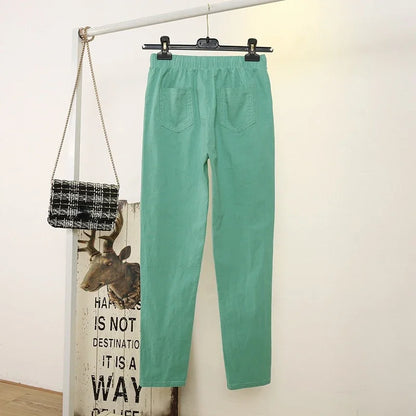 TAMBREET 2024 Cotton Linen Women Pants Spring Summer Green Harem Pants Solid Elastic Waist Harem Trousers Soft High Quality Women's Pants