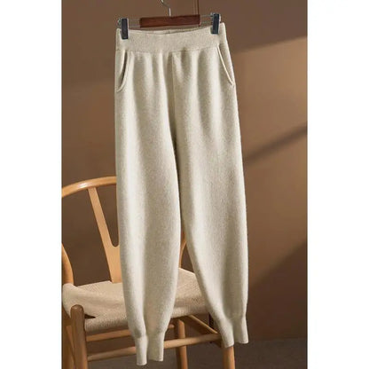 TAMBREET 2024 Knitted Sweatpants Woolen Ankle Banded Pants Woollen Trousers Women's Winter Cigarette Pants Wide-Leg Pants Sports Pants