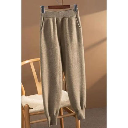 TAMBREET 2024 Knitted Sweatpants Woolen Ankle Banded Pants Woollen Trousers Women's Winter Cigarette Pants Wide-Leg Pants Sports Pants