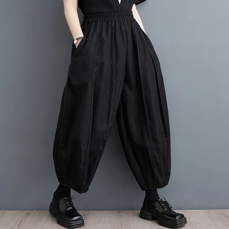 TAMBREET 2024 New Arrival Japanese Yamamoto Style Dark Black Loose Summer Harem Pants High Waist Street Fashion Women Casual Pants