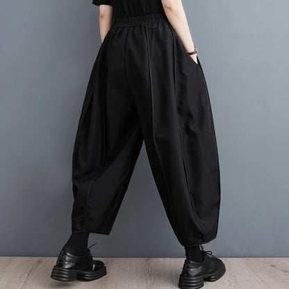 TAMBREET 2024 New Arrival Japanese Yamamoto Style Dark Black Loose Summer Harem Pants High Waist Street Fashion Women Casual Pants