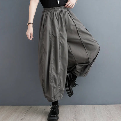 TAMBREET 2024 New Arrival Japanese Yamamoto Style Dark Black Loose Summer Harem Pants High Waist Street Fashion Women Casual Pants