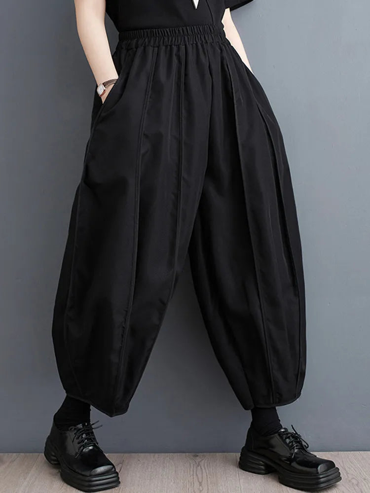 TAMBREET 2024 New Arrival Japanese Yamamoto Style Dark Black Loose Summer Harem Pants High Waist Street Fashion Women Casual Pants