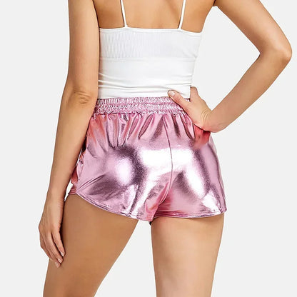 TAMBREET 2024 New Popular Hot Gold Beach Pants European and American Sexy Night Show Metal Reflective Trendy Shorts for Women