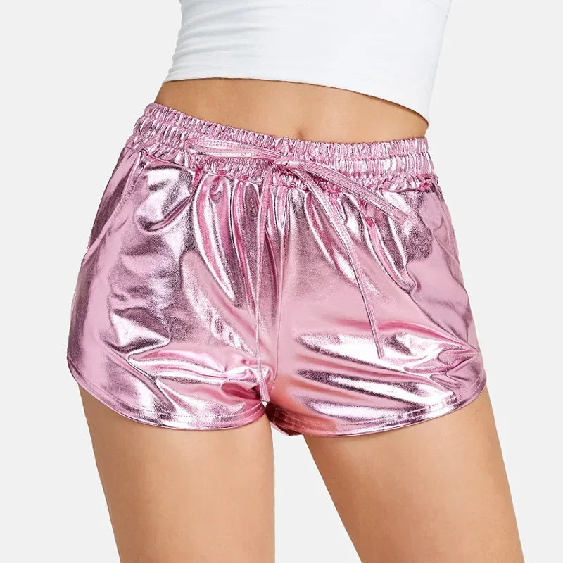 TAMBREET 2024 New Popular Hot Gold Beach Pants European and American Sexy Night Show Metal Reflective Trendy Shorts for Women