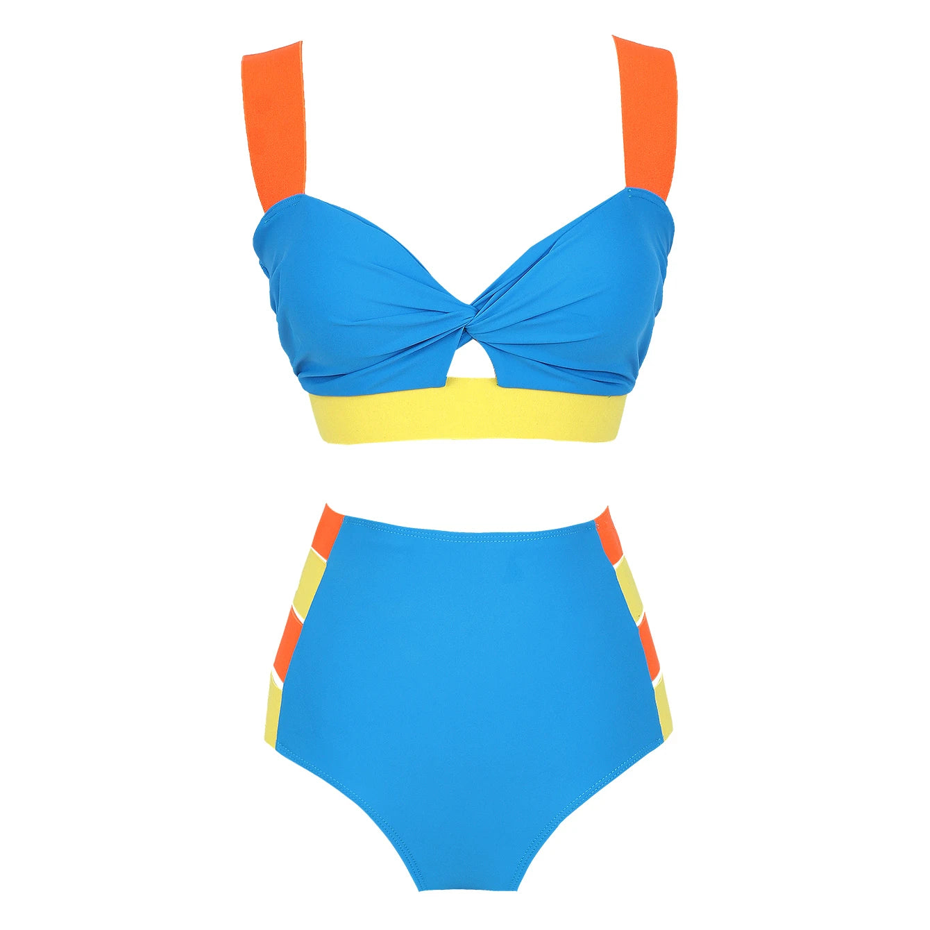 TAMBREET 2024 New Push Up Single Shoulder Stripe Women Bikini Set High Cut Printed Bottom Padded Swimwear Summer Beachwear Bathing Suit