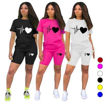 TAMBREET 2024 New Trending Ladies Fashion Jogging Suit Casual Sportswear High Quality Summer Tees and Shorts 2 Pcs Set S-3XL