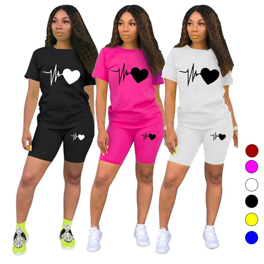 TAMBREET 2024 New Trending Ladies Fashion Jogging Suit Casual Sportswear High Quality Summer Tees and Shorts 2 Pcs Set S-3XL