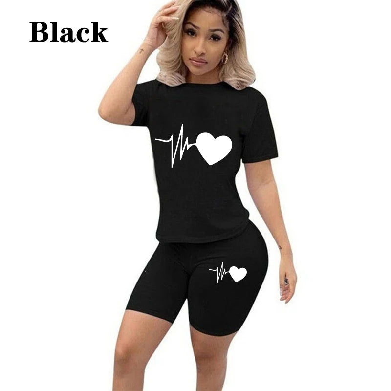 TAMBREET 2024 New Trending Ladies Fashion Jogging Suit Casual Sportswear High Quality Summer Tees and Shorts 2 Pcs Set S-3XL