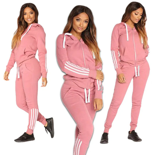 TAMBREET 2024 Spring Autumn Women Sweatshirt Set Solid Color Casual Zipper Hoodies Daily Gym Jogging 2 Pieces Set  New Woman Pant Sets