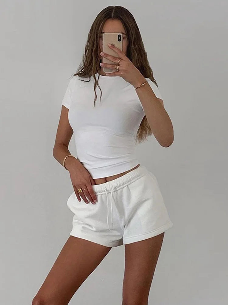 TAMBREET 2024 Spring New Short Sleeve T-Shirt Women Solid Simple Casual Soft All-Match Hot Basic Crop Tops Tees Summer Fashion