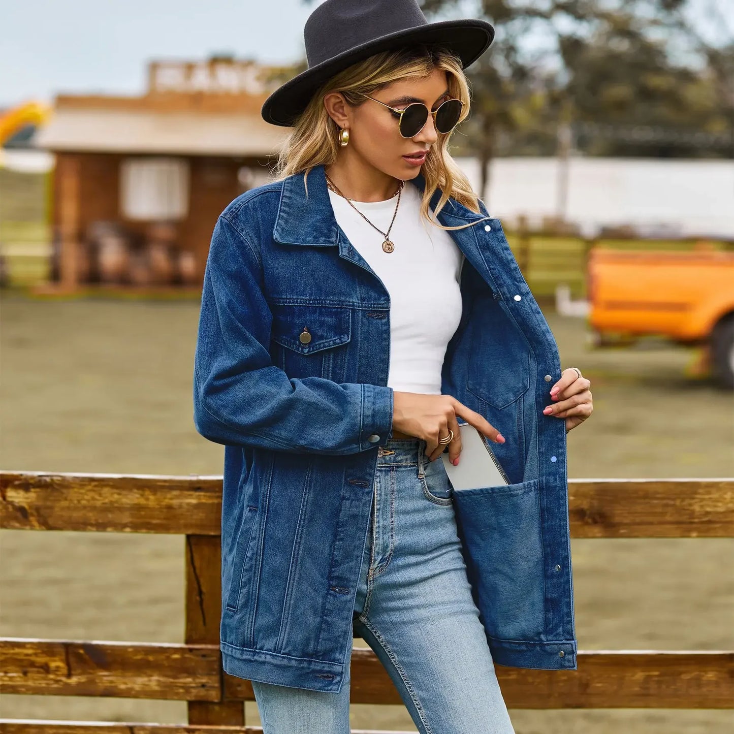 TAMBREET 2024 Autumn Winter Classic Versatile Denim Jacket for Women Fashion Loose Mid Length Jeans Coat Casual Female Clothing S-2XL