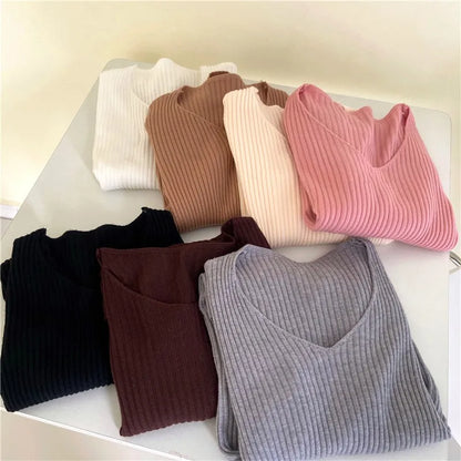 TAMBREET 2024 Autumn Winter Women Sweaters Casual Long Sleeve Knitted Pullover Sweater Femme Basic Solid Jersey Tops Fashion Clothes