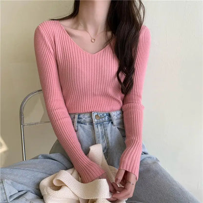 TAMBREET 2024 Autumn Winter Women Sweaters Casual Long Sleeve Knitted Pullover Sweater Femme Basic Solid Jersey Tops Fashion Clothes