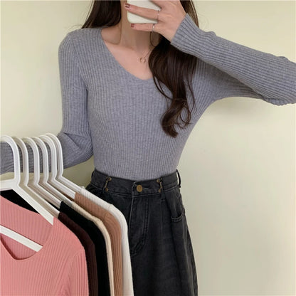 TAMBREET 2024 Autumn Winter Women Sweaters Casual Long Sleeve Knitted Pullover Sweater Femme Basic Solid Jersey Tops Fashion Clothes