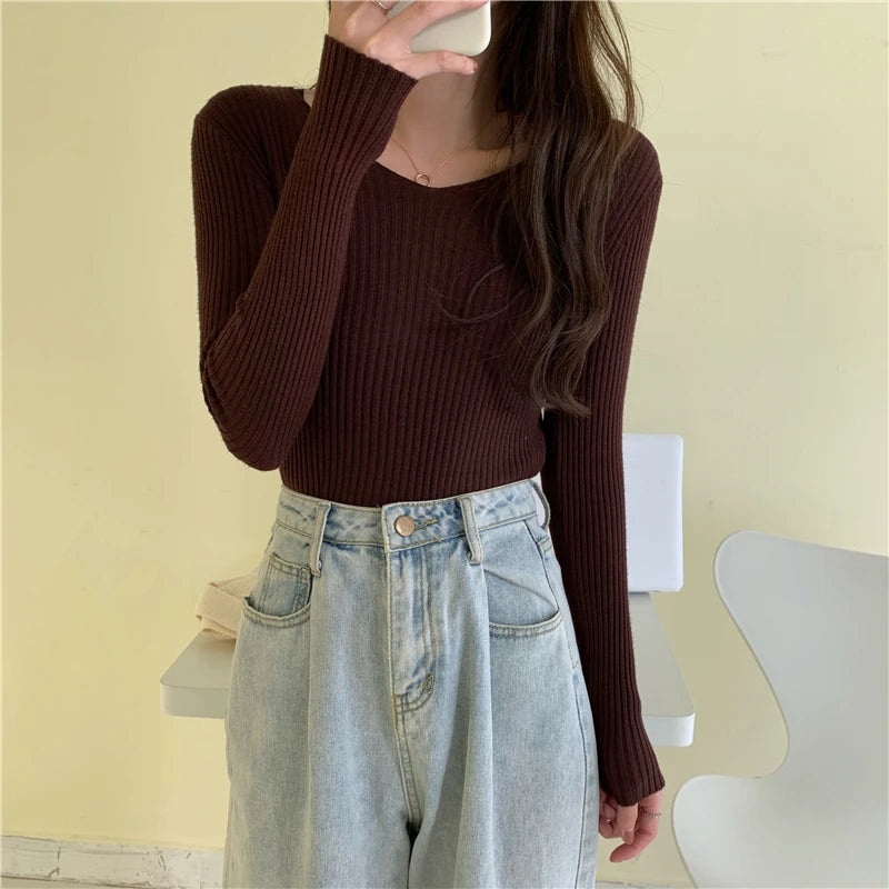 TAMBREET 2024 Autumn Winter Women Sweaters Casual Long Sleeve Knitted Pullover Sweater Femme Basic Solid Jersey Tops Fashion Clothes