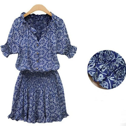 TAMBREET 2024 Boho Casual Women Summer Dress V Neck Floral Print Chiffon Beach Dress Tunic Sundress Loose Mini Party Dress Vestidos