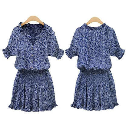 TAMBREET 2024 Boho Casual Women Summer Dress V Neck Floral Print Chiffon Beach Dress Tunic Sundress Loose Mini Party Dress Vestidos