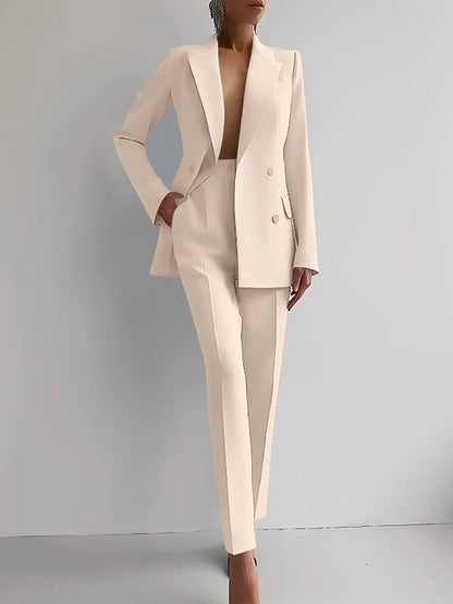 TAMBREET 2024 Casual Long Sleeve Suit Set Office Lady Solid Elegant Slim Spring Autumn Tops Blazer Pants Two Piece Set Women Outfit