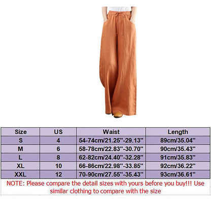 TAMBREET 2024 Cotton Linen Wide Leg Pants Big Size Trousers Women Summer Elastic Waist Casual Ankle-length Pantalones Baggy Sweatpant