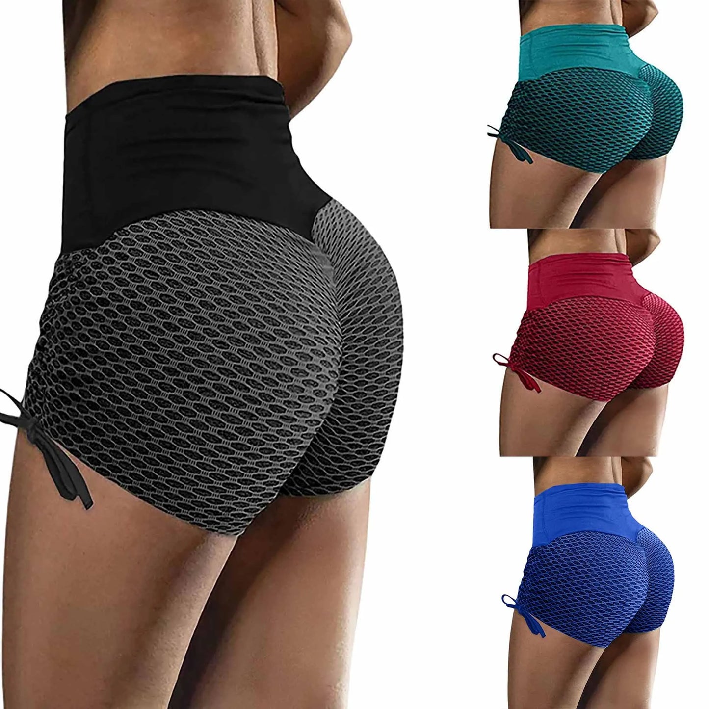 TAMBREET 2024 European and American Amazon Spring/Summer New Elastic Jacquard Pants Spliced Slim Fit Yoga Sports Bottom Shorts for Women