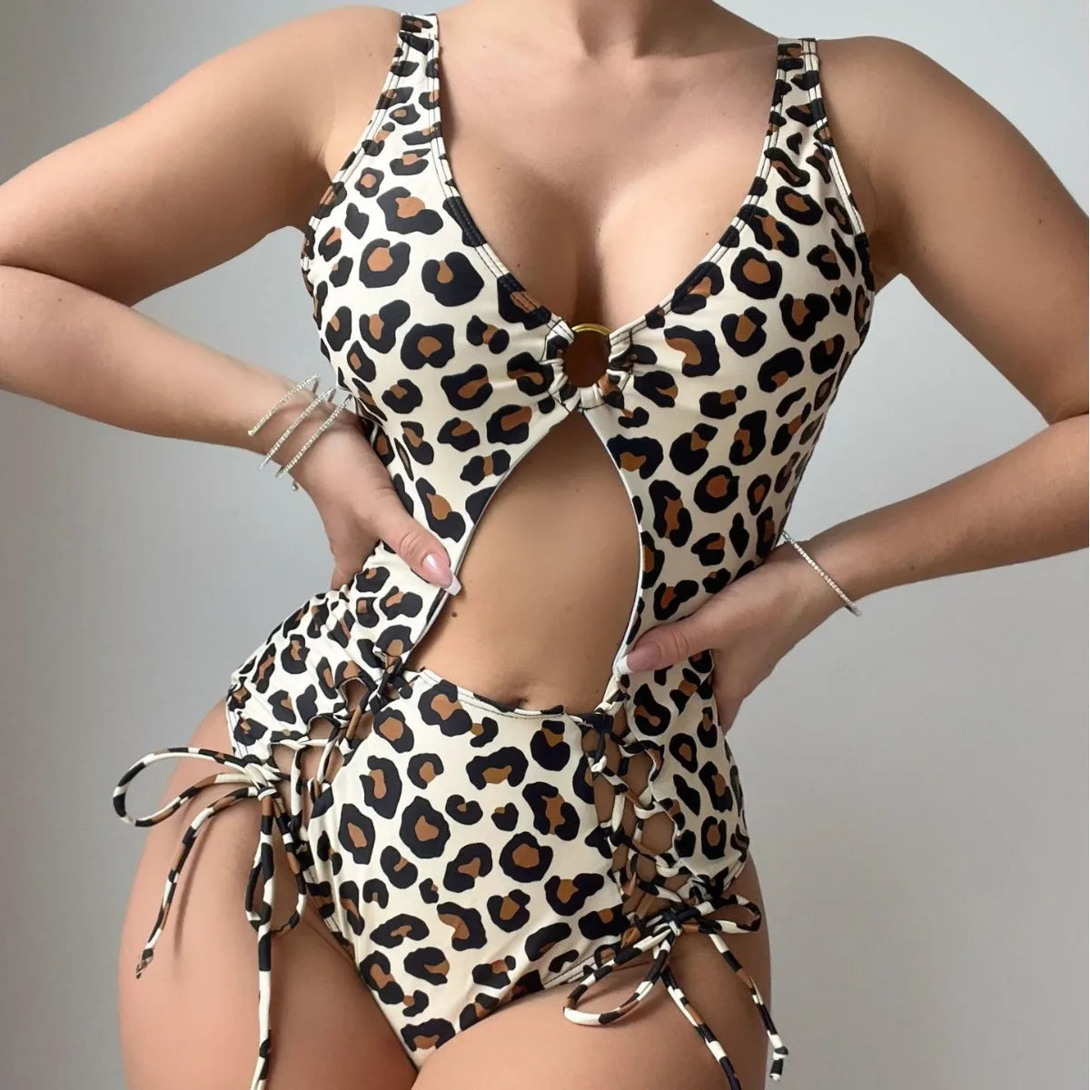 TAMBREET 2024 European and American Foreign Trade New Sexy Hollow Fashion One-piece Drawstring Swimsuit