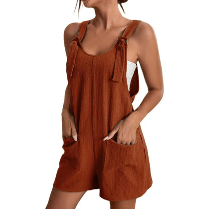 TAMBREET 2024 Fashion Women Loose Style Overalls Boho Solid Color Playsuit Sleeveless Rompers Summer Casual Clothes Jumpsuit with Pockets