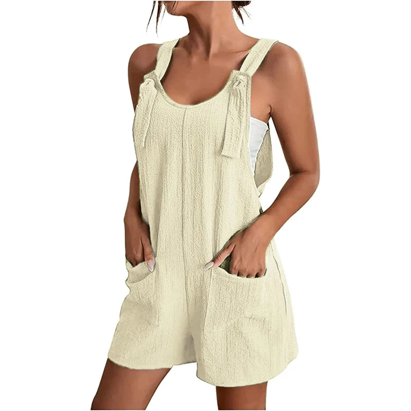 TAMBREET 2024 Fashion Women Loose Style Overalls Boho Solid Color Playsuit Sleeveless Rompers Summer Casual Clothes Jumpsuit with Pockets