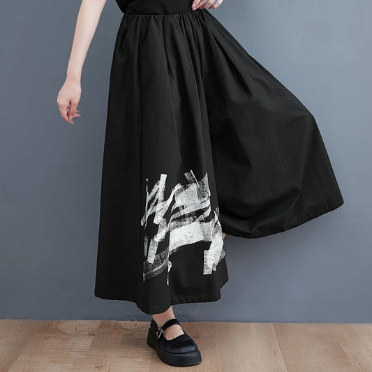 TAMBREET 2024 New Arrival Japan Yamamoto Dark Style Black Summer Wide Leg Pants Print Fashion Women High Waist Casual Pants Culotte