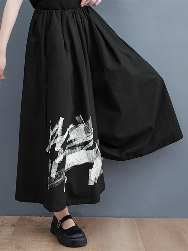 TAMBREET 2024 New Arrival Japan Yamamoto Dark Style Black Summer Wide Leg Pants Print Fashion Women High Waist Casual Pants Culotte