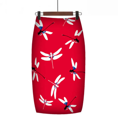 TAMBREET 2024 New European Red Rose Flower Print Summer Women Pencil Skirts Lady Midi Saias Female Black Faldas Girls Slim Bottoms S-2XL