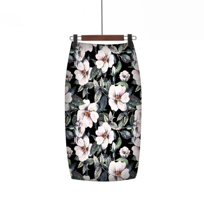 TAMBREET 2024 New European Red Rose Flower Print Summer Women Pencil Skirts Lady Midi Saias Female Black Faldas Girls Slim Bottoms S-2XL