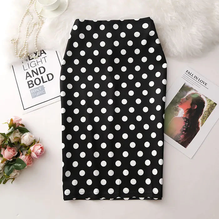 TAMBREET 2024 New European Red Rose Flower Print Summer Women Pencil Skirts Lady Midi Saias Female Black Faldas Girls Slim Bottoms S-2XL