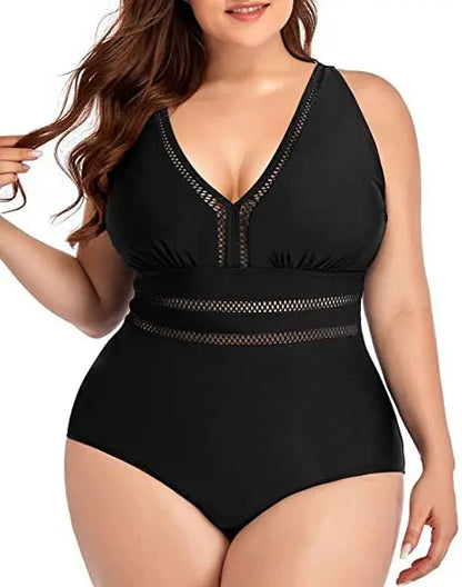 TAMBREET 2024 New European and American Cross-border One-piece Swimsuit Women's Splicing Cutout Print Swimsuit V-Neck Plus Size Bikini