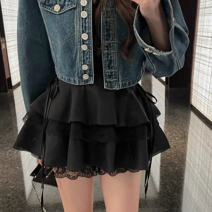 TAMBREET 2024 New Kawaii Pleated Mini Skirt for Women Girl Cute Lolita Skirt Japanese Harajuku Fashion Fairycore Clothing