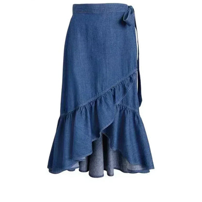 TAMBREET  2024 New RL 100% Cotton Ruffle Skirt Autumn and Spring Women's Mid-length Women's Korean Style Wrap Skirt Women's Fashion