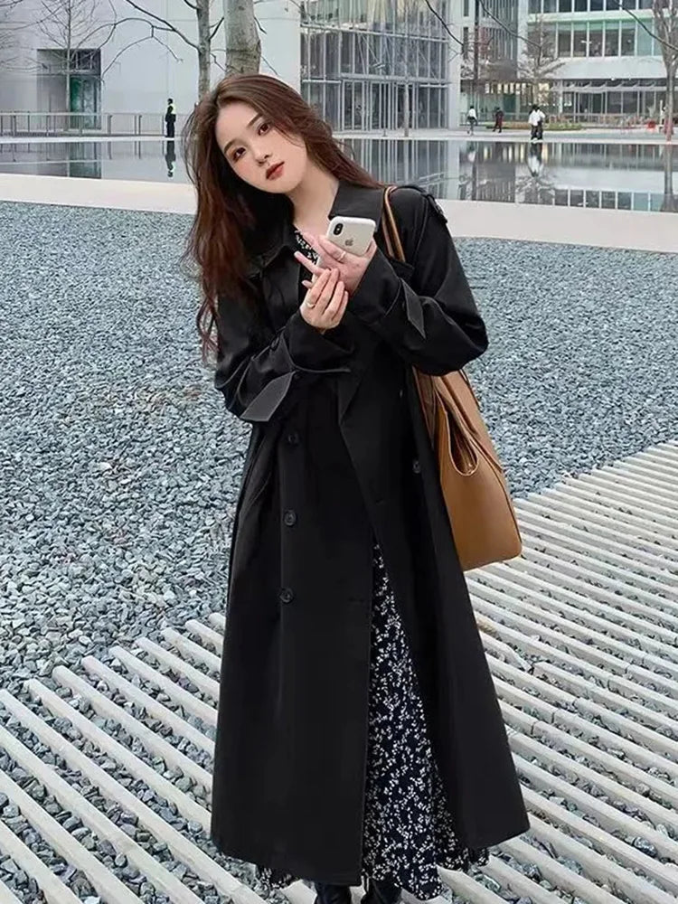 TAMBREET 2024 New Short Coat Windbreaker Women's Spring Autumn Trench Coat Korean Short Ladies Solid Coat Women Double Bbreasted Outwear