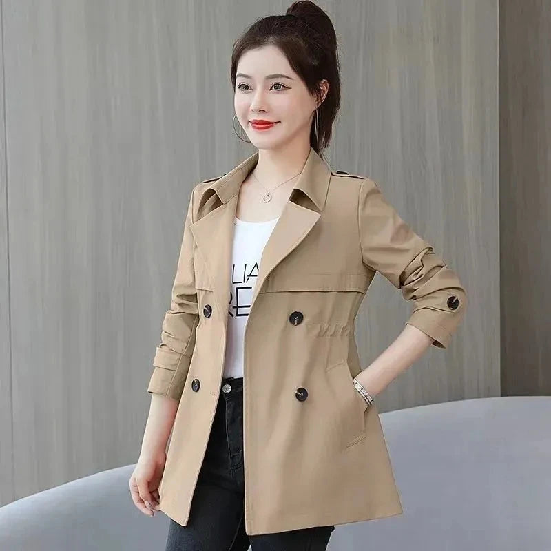 TAMBREET 2024 New Short Coat Windbreaker Women's Spring Autumn Trench Coat Korean Short Ladies Solid Coat Women Double Bbreasted Outwear