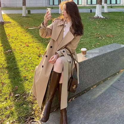 TAMBREET 2024 New Short Coat Windbreaker Women's Spring Autumn Trench Coat Korean Short Ladies Solid Coat Women Double Bbreasted Outwear